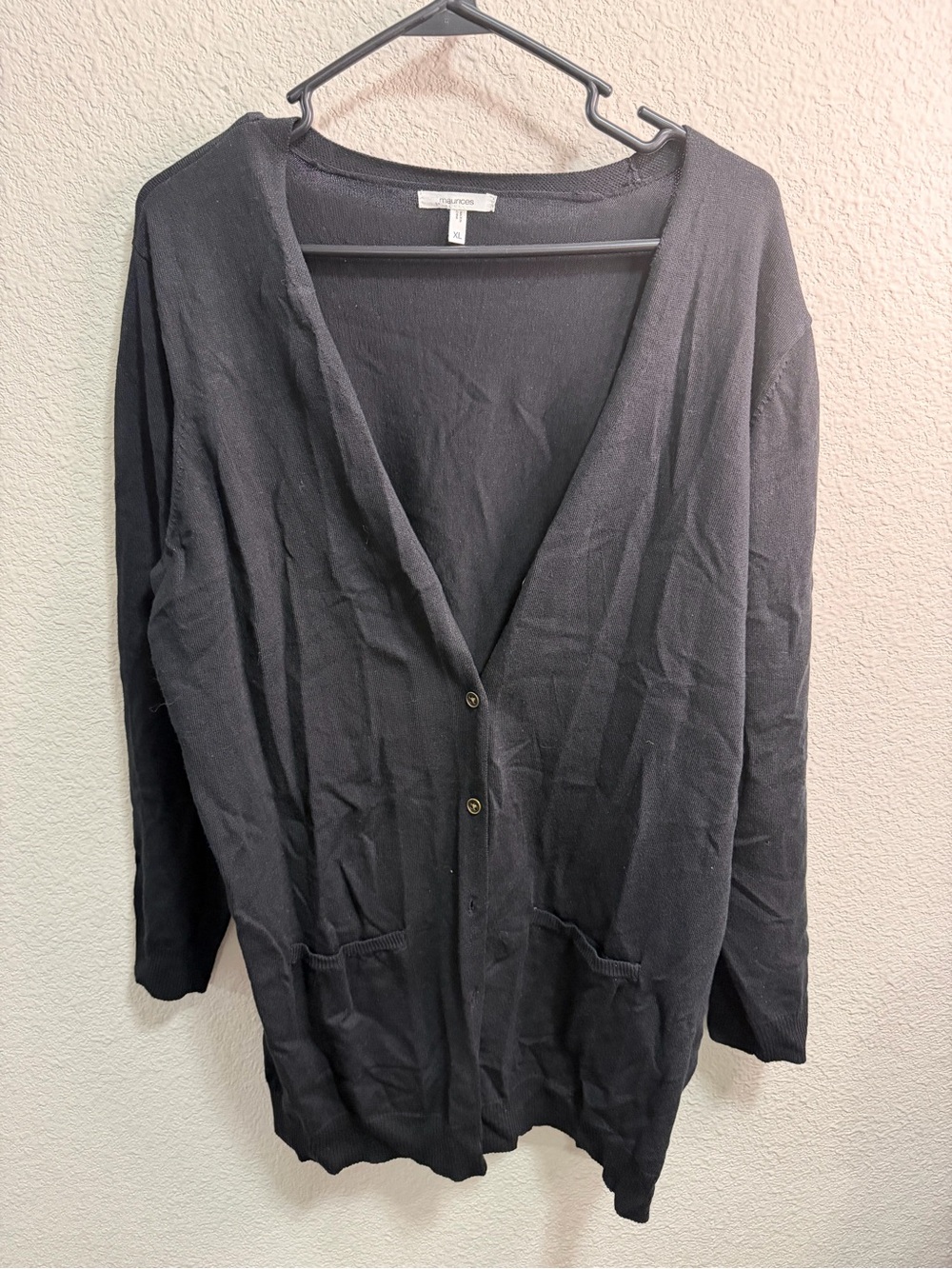 Maurices Black Long V-Neck Button Cardigan